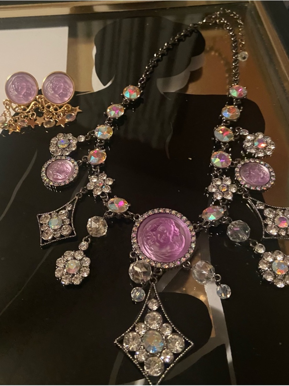 Kirks Folly Aurora Crystal Statement Angel Necklace and Earring Set in Lavender